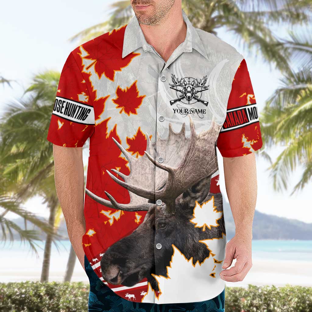 Moose Hunting Hawaiian Shirt Canada Maple Leaf