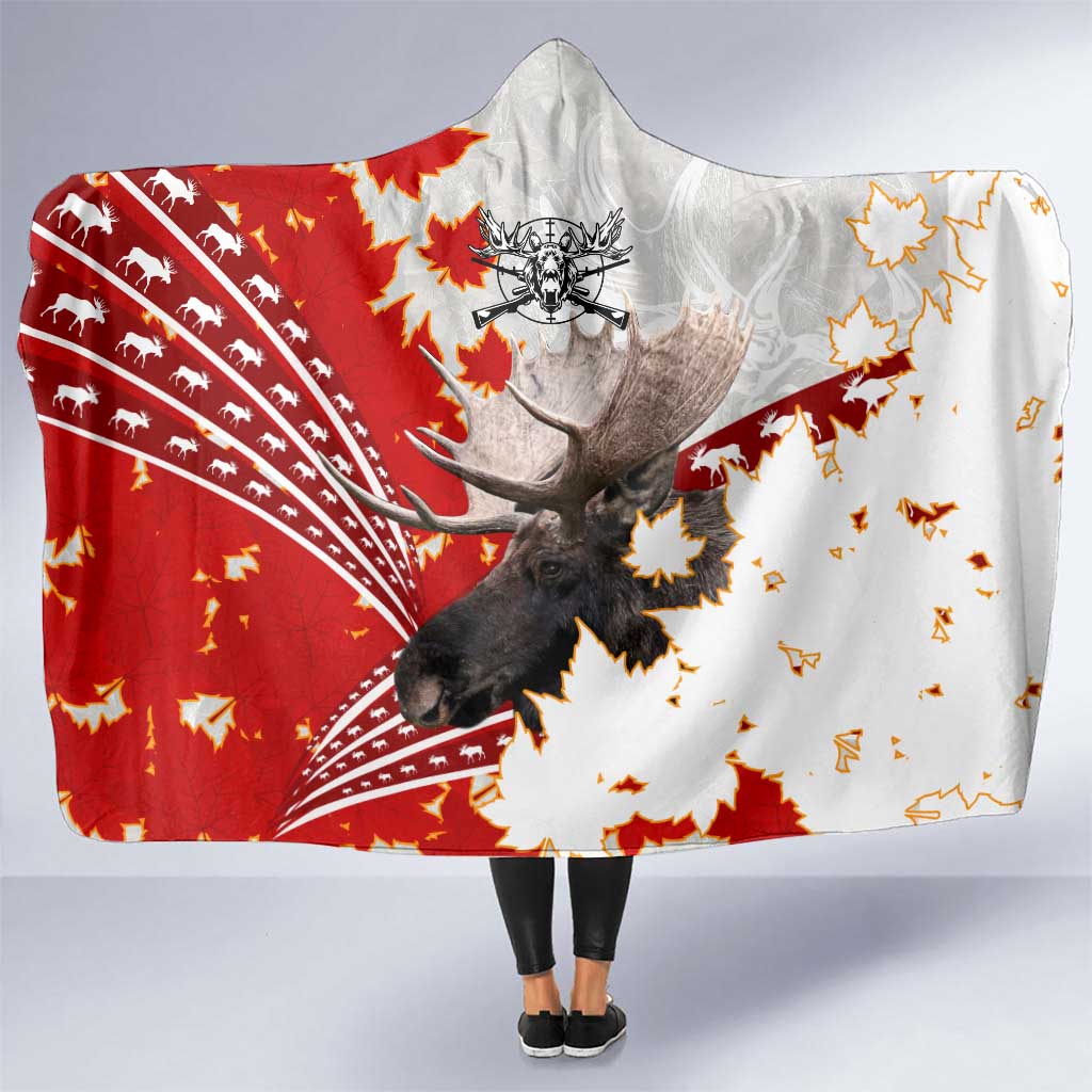 Moose Hunting Hooded Blanket Canada Maple Leaf