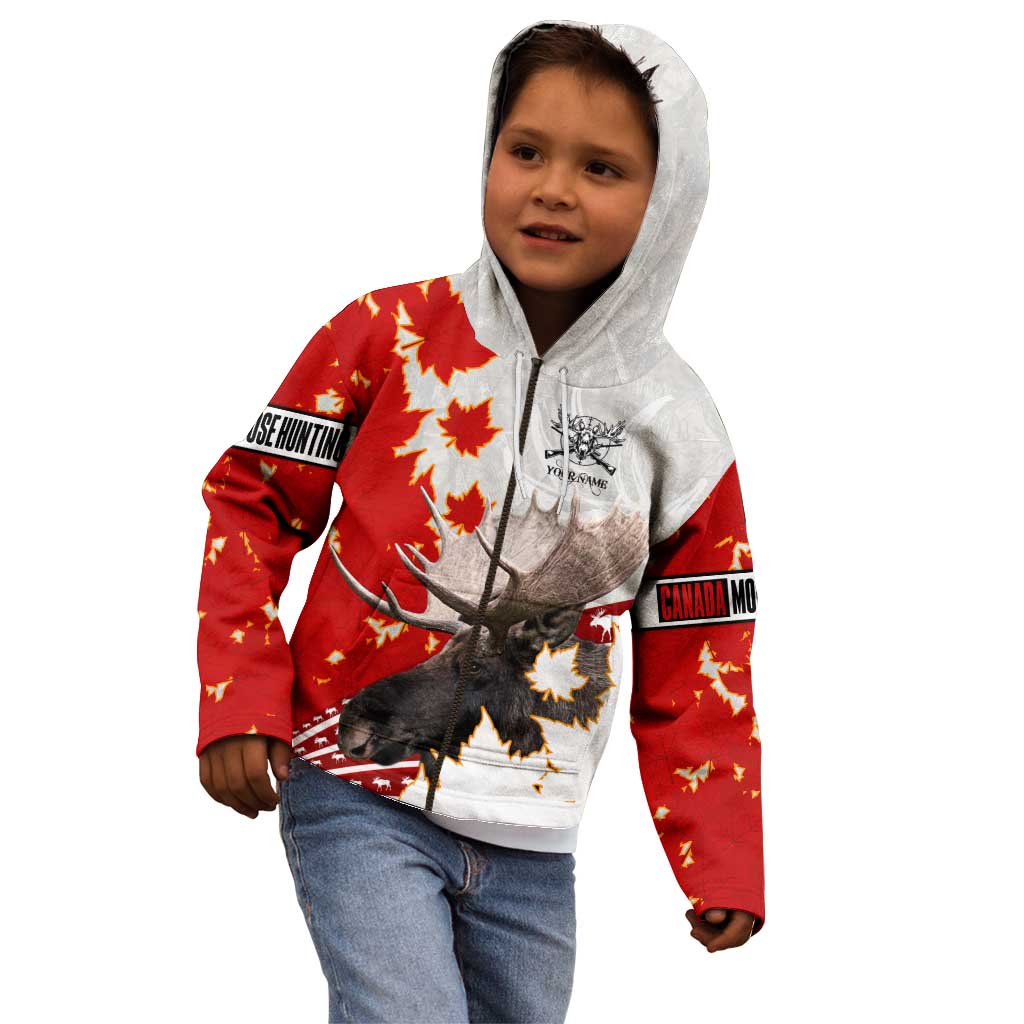 Moose Hunting Kid Hoodie Canada Maple Leaf