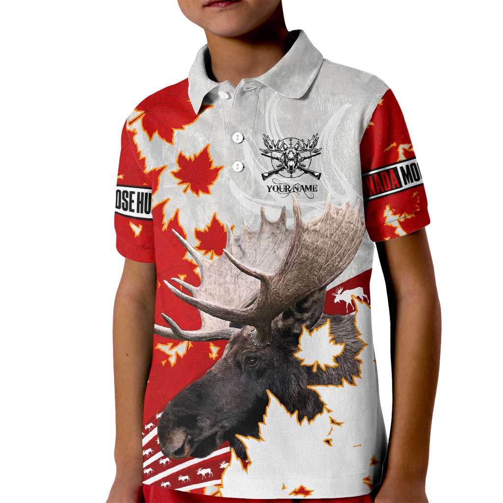 Moose Hunting Kid Polo Shirt Canada Maple Leaf