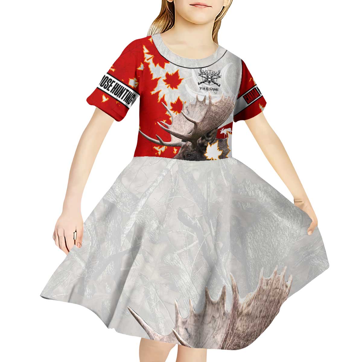 Moose Hunting Kid Short Sleeve Dress Canada Maple Leaf