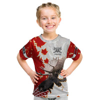 Moose Hunting Kid T Shirt Canada Maple Leaf