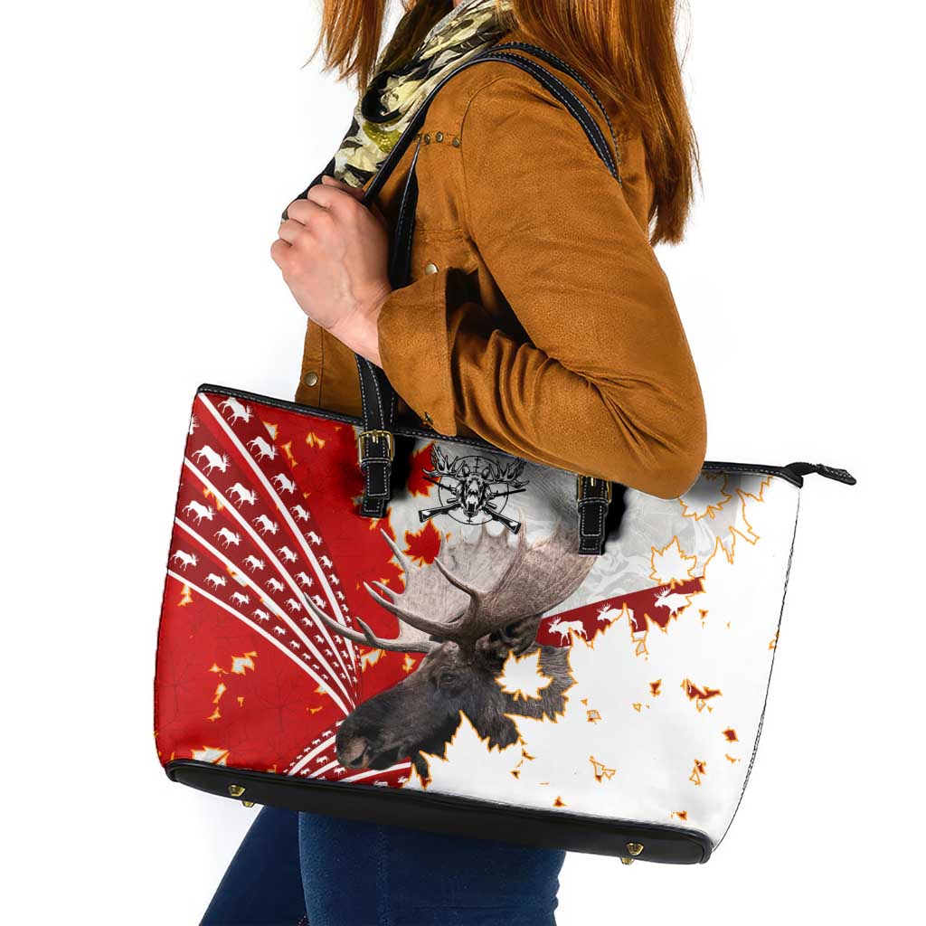 Moose Hunting Leather Tote Bag Canada Maple Leaf