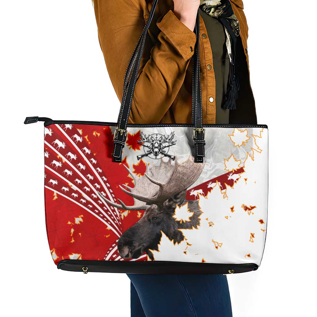 Moose Hunting Leather Tote Bag Canada Maple Leaf