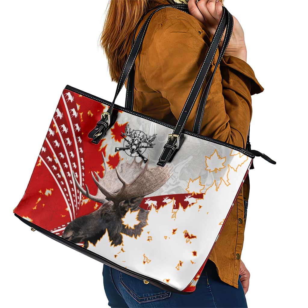 Moose Hunting Leather Tote Bag Canada Maple Leaf