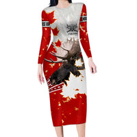 Moose Hunting Long Sleeve Bodycon Dress Canada Maple Leaf
