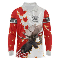 Moose Hunting Long Sleeve Polo Shirt Canada Maple Leaf