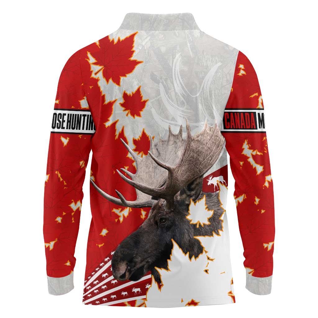 Moose Hunting Long Sleeve Polo Shirt Canada Maple Leaf