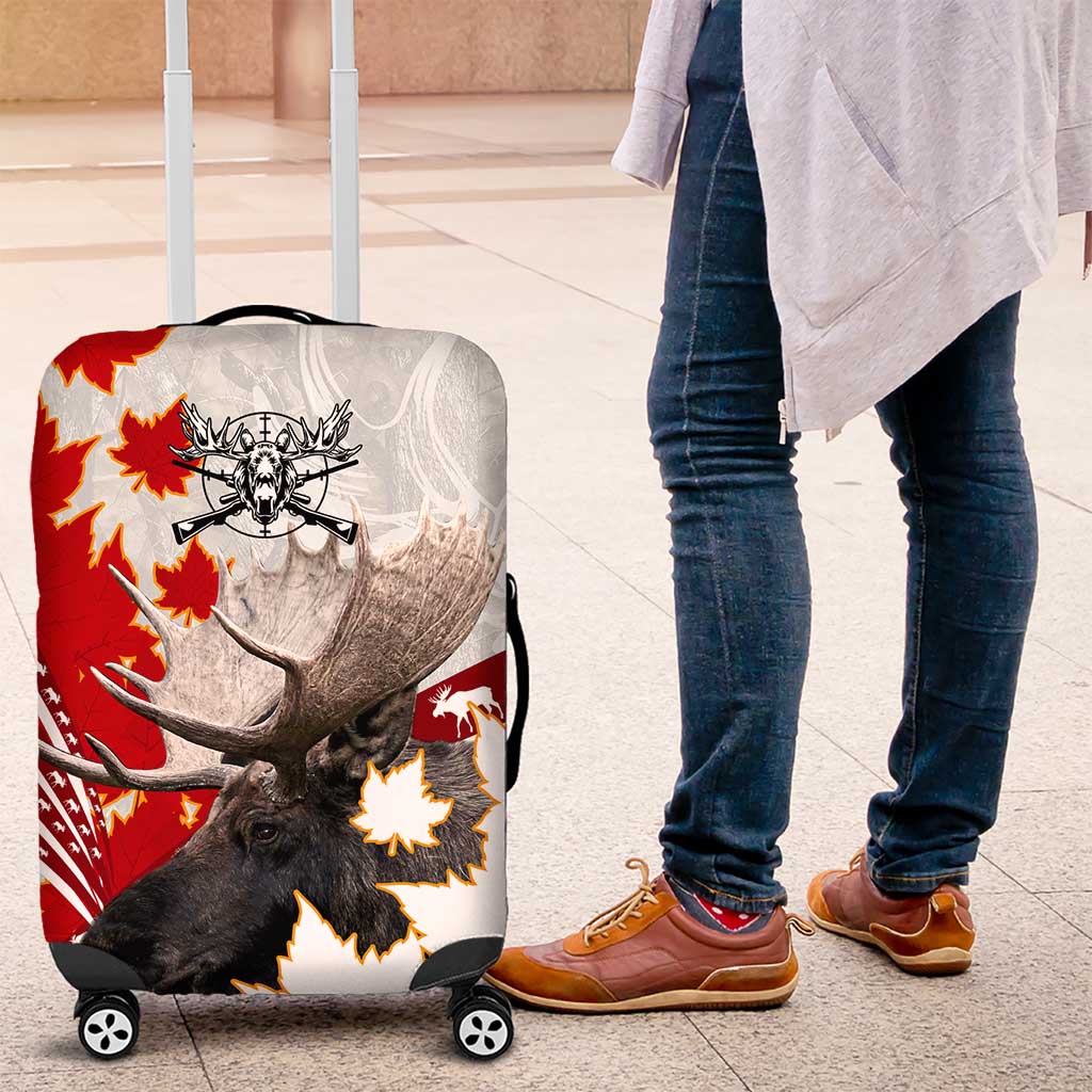 Moose Hunting Luggage Cover Canada Maple Leaf