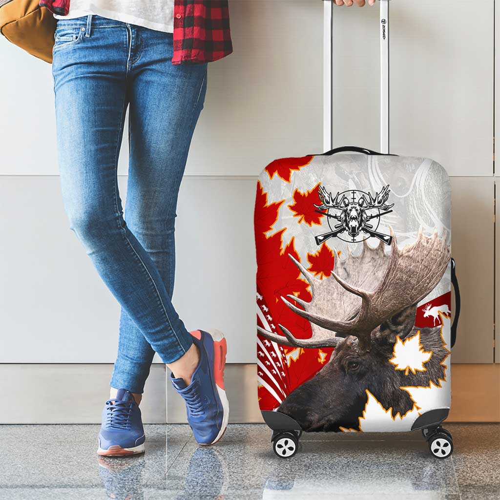 Moose Hunting Luggage Cover Canada Maple Leaf
