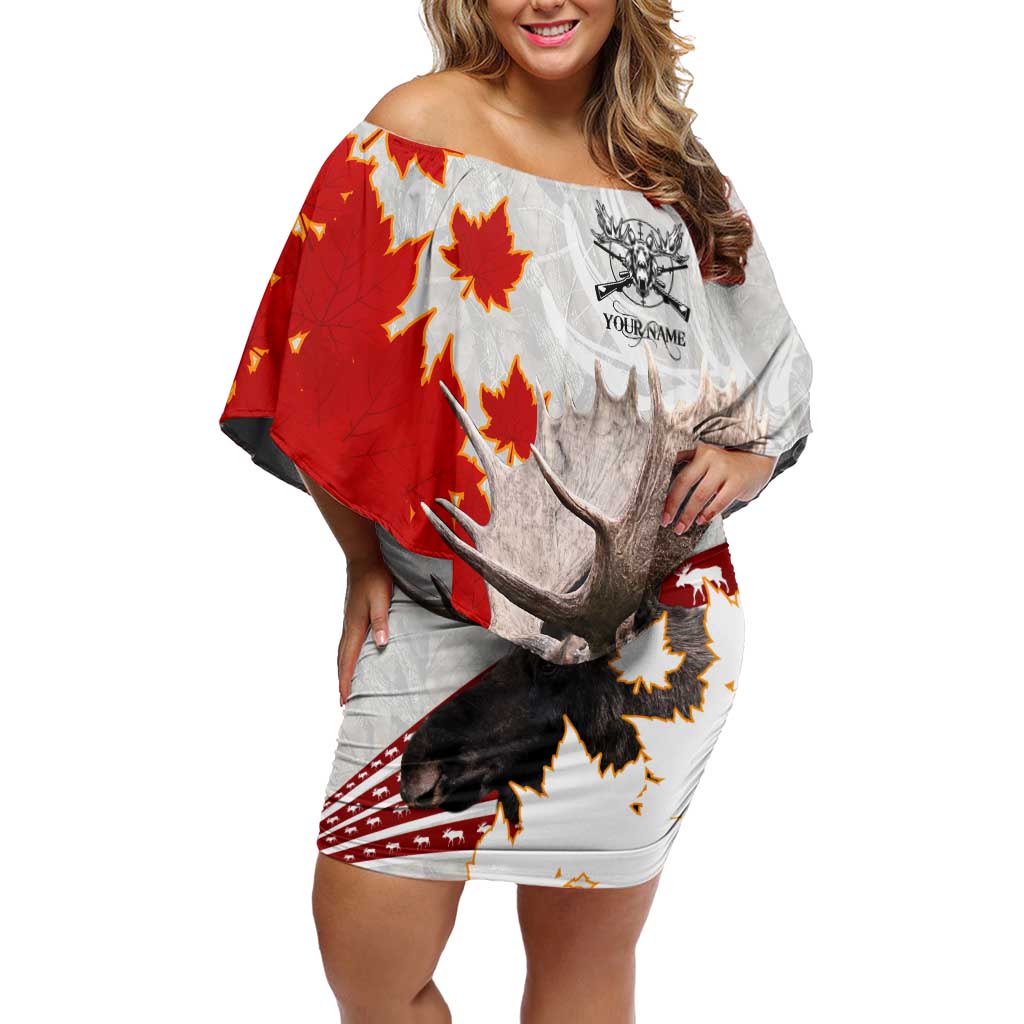 Moose Hunting Off Shoulder Short Dress Canada Maple Leaf