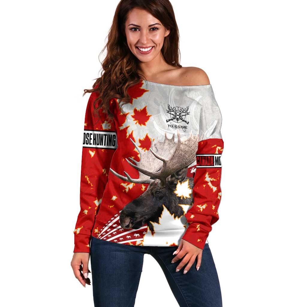 Moose Hunting Off Shoulder Sweater Canada Maple Leaf