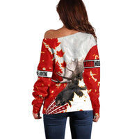 Moose Hunting Off Shoulder Sweater Canada Maple Leaf