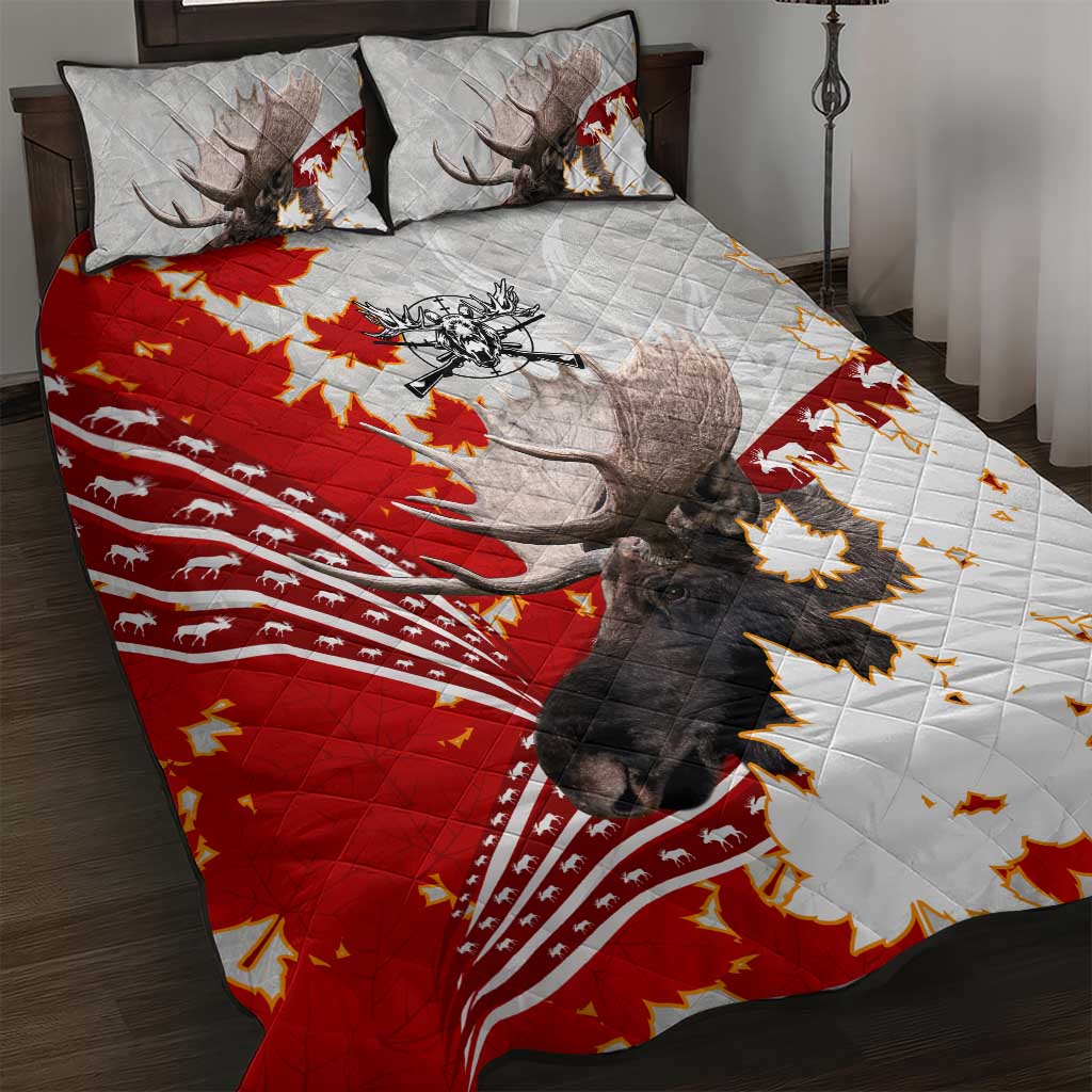 Moose Hunting Quilt Bed Set Canada Maple Leaf