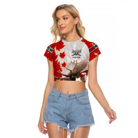 Moose Hunting Raglan Cropped T Shirt Canada Maple Leaf