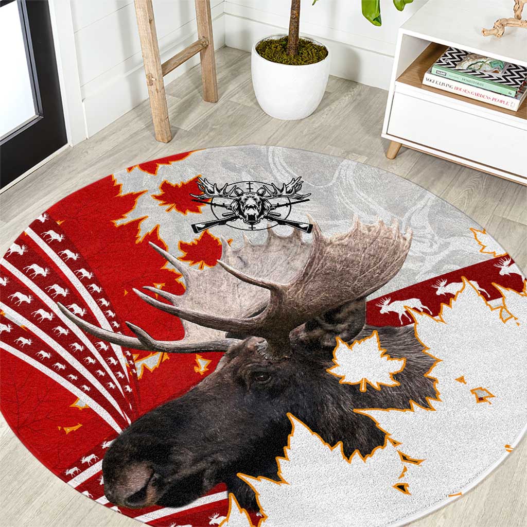 Moose Hunting Round Carpet Canada Maple Leaf