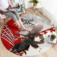Moose Hunting Round Carpet Canada Maple Leaf