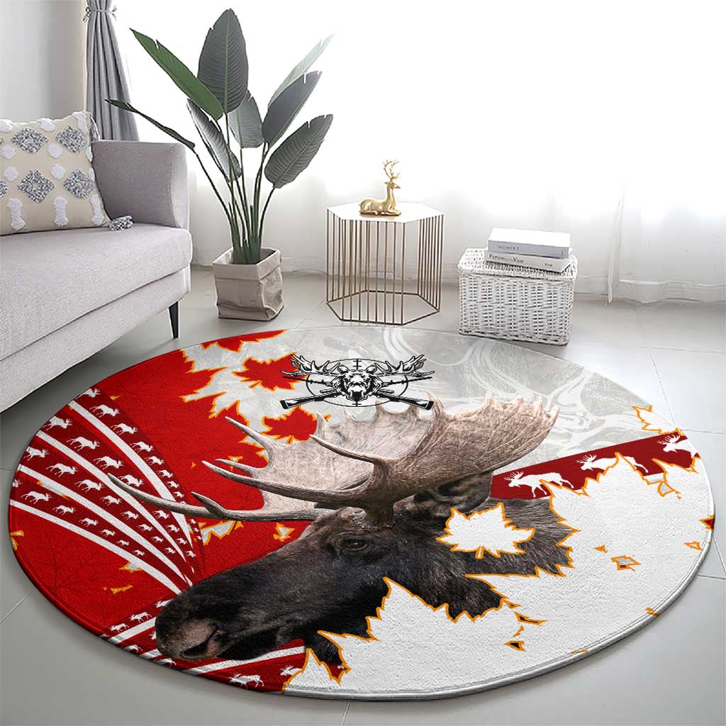 Moose Hunting Round Carpet Canada Maple Leaf
