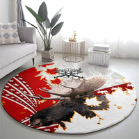 Moose Hunting Round Carpet Canada Maple Leaf