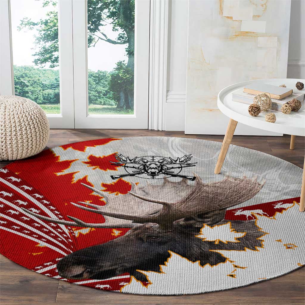 Moose Hunting Round Carpet Canada Maple Leaf