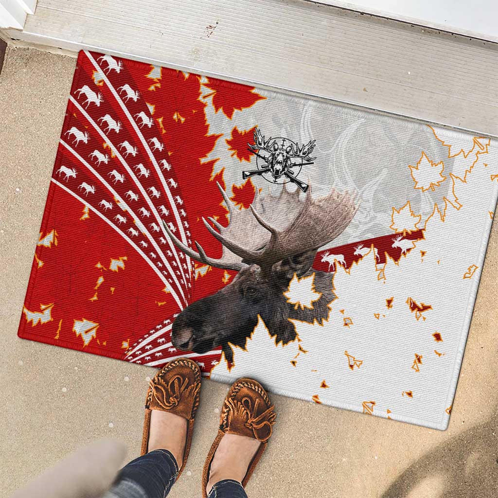 Moose Hunting Rubber Doormat Canada Maple Leaf