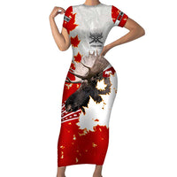 Moose Hunting Short Sleeve Bodycon Dress Canada Maple Leaf