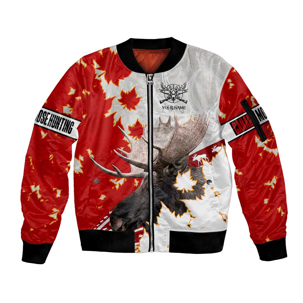 Moose Hunting Sleeve Zip Bomber Jacket Canada Maple Leaf