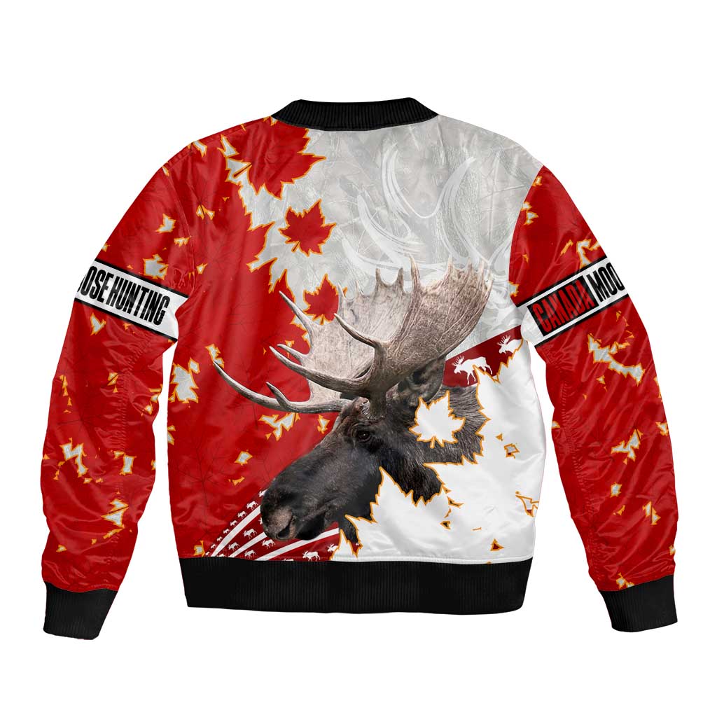 Moose Hunting Sleeve Zip Bomber Jacket Canada Maple Leaf