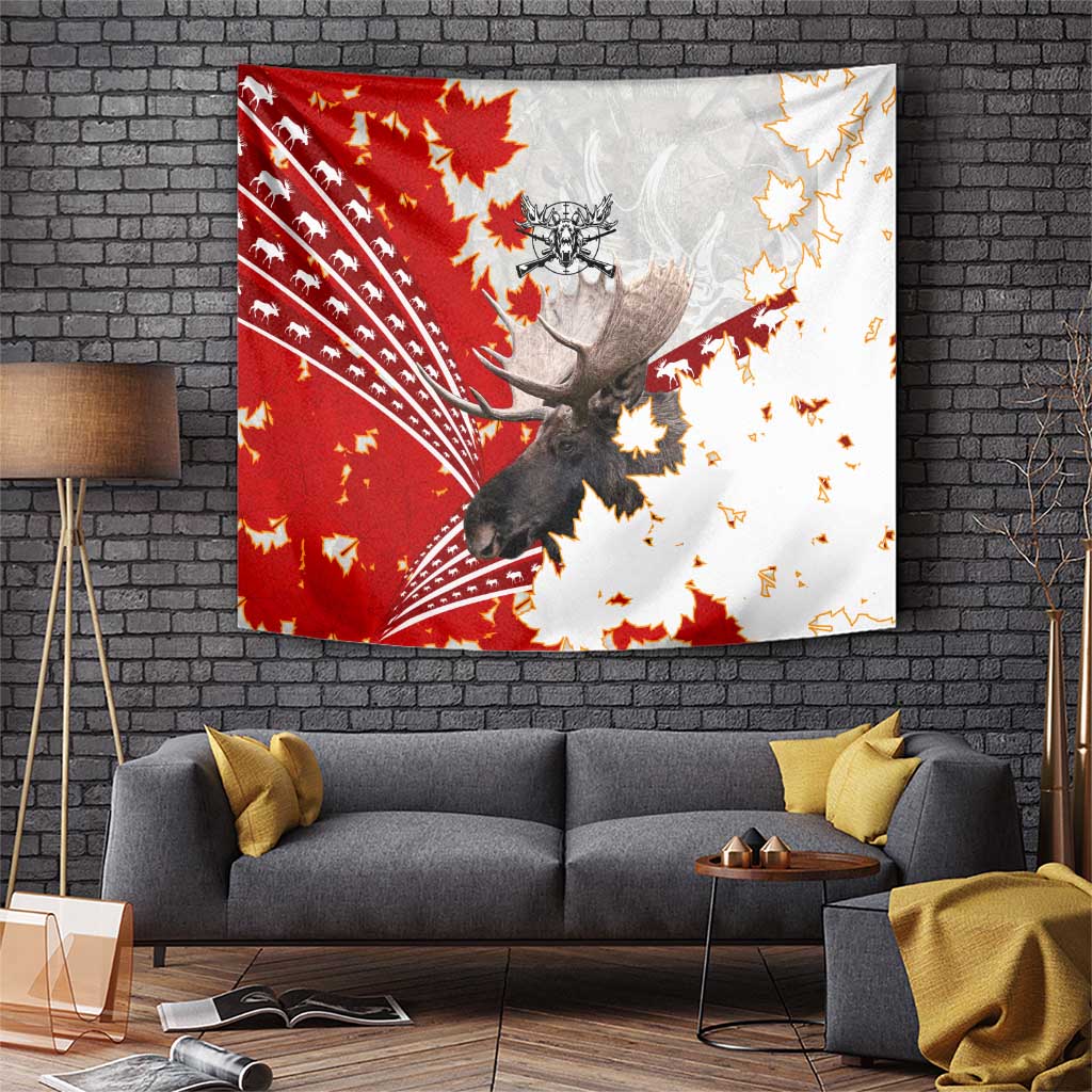 Moose Hunting Tapestry Canada Maple Leaf