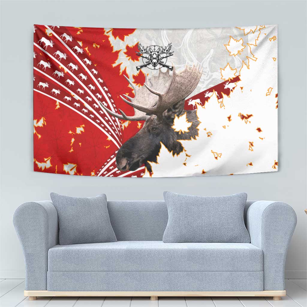 Moose Hunting Tapestry Canada Maple Leaf
