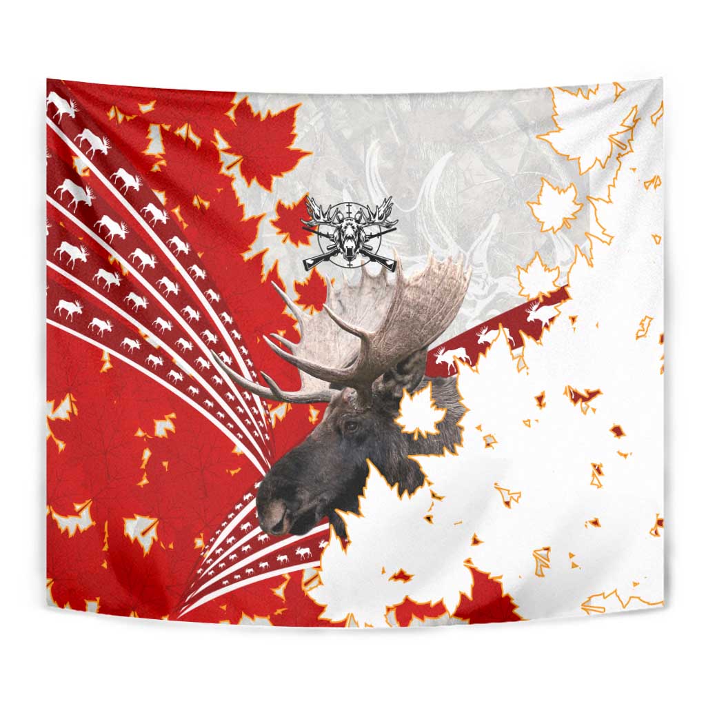 Moose Hunting Tapestry Canada Maple Leaf