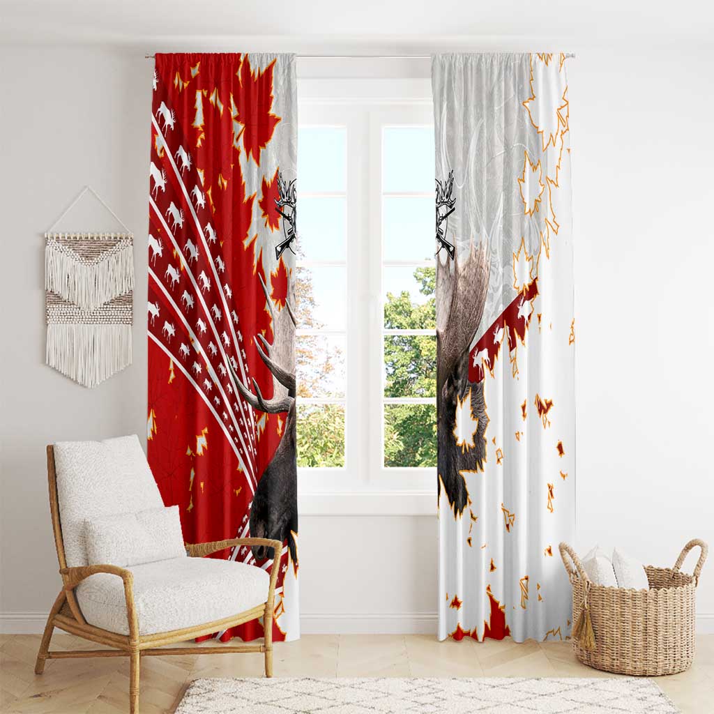 Moose Hunting Window Curtain Canada Maple Leaf