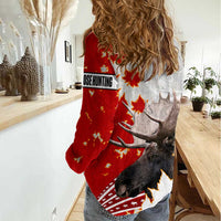 Moose Hunting Women Casual Shirt Canada Maple Leaf