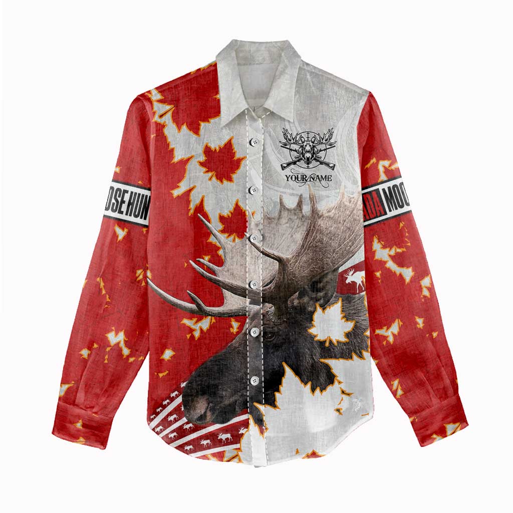 Moose Hunting Women Casual Shirt Canada Maple Leaf