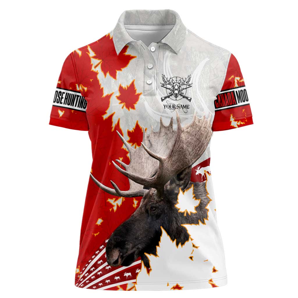 Moose Hunting Women Polo Shirt Canada Maple Leaf