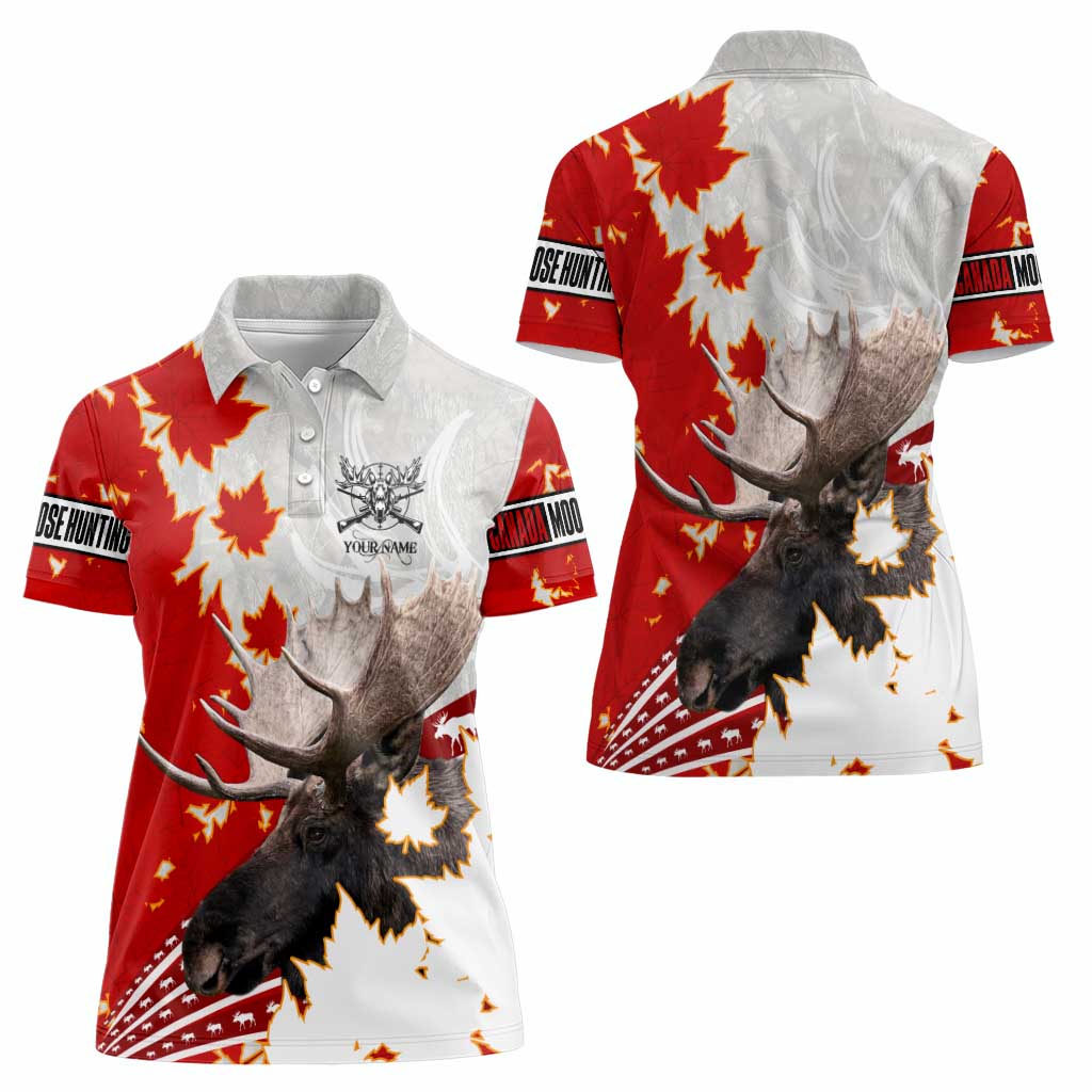 Moose Hunting Women Polo Shirt Canada Maple Leaf