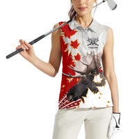 Moose Hunting Women Sleeveless Polo Shirt Canada Maple Leaf