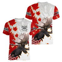 Moose Hunting Women V-Neck T-Shirt Canada Maple Leaf