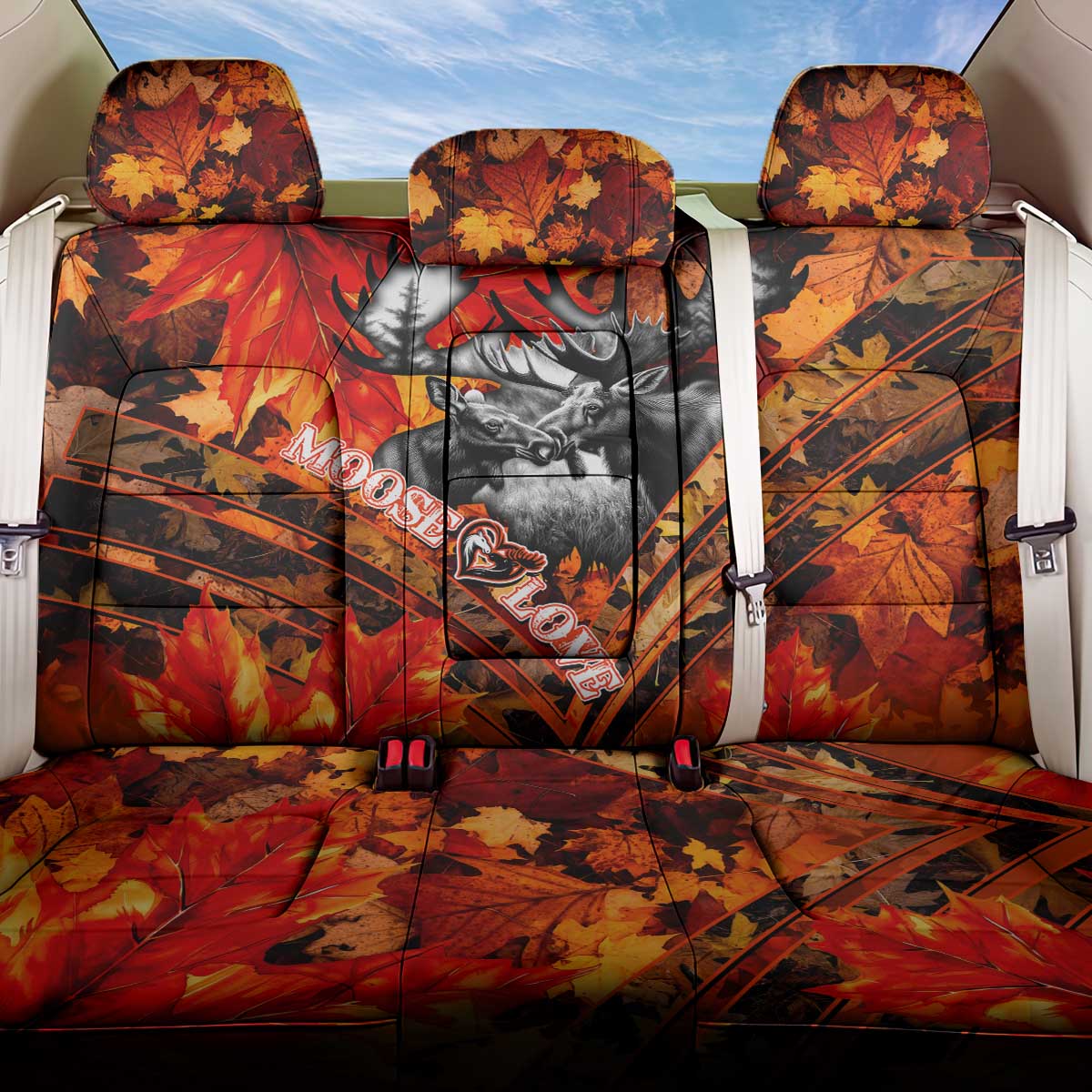 Moose Love Back Car Seat Cover Maple Leaf Autumn Passion
