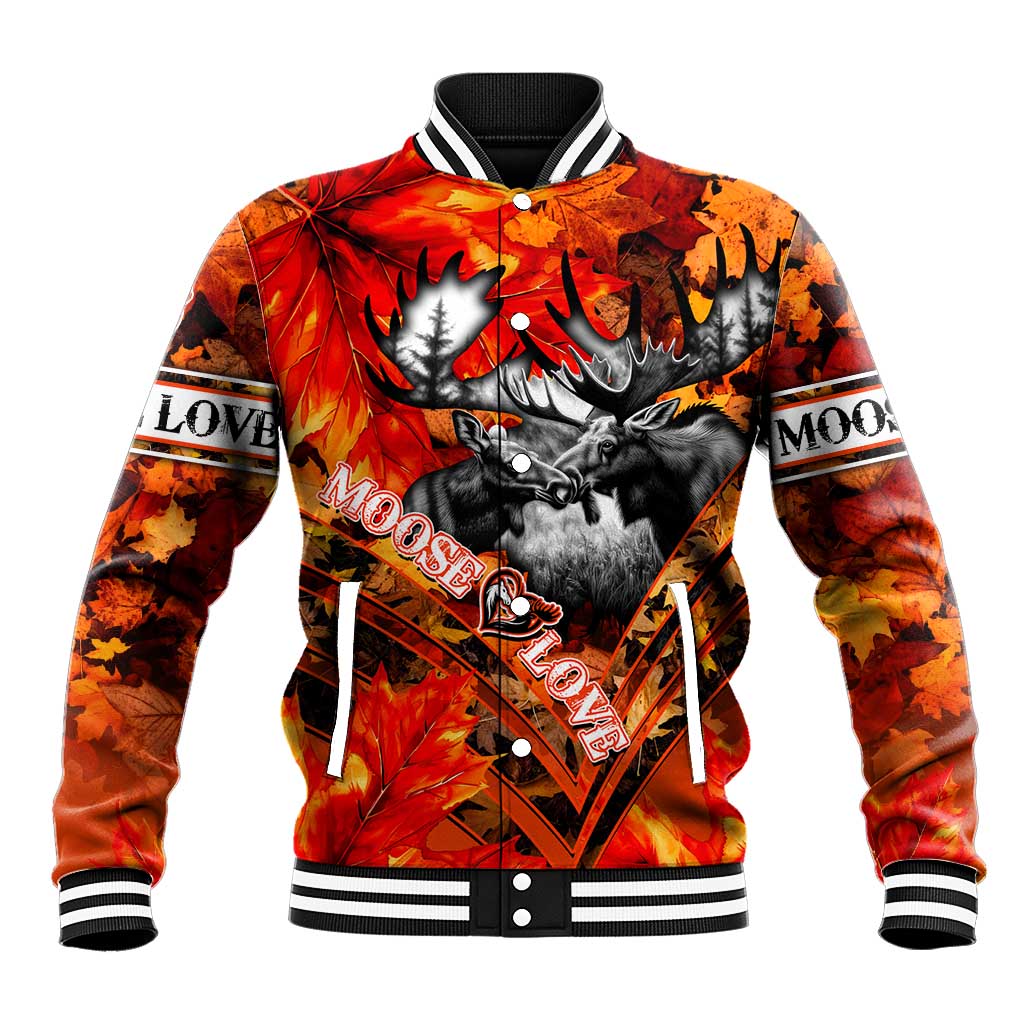 Personalized Moose Love Baseball Jacket Maple Leaf Autumn Passion