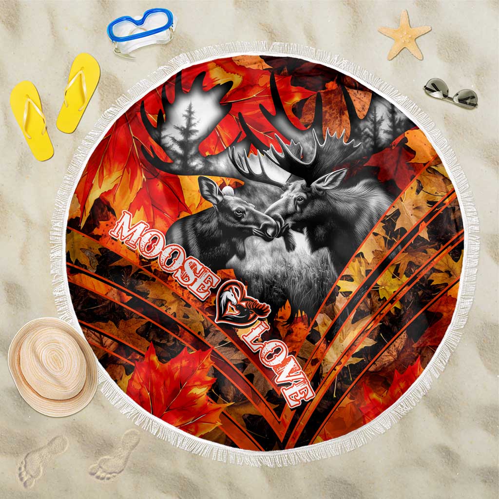 Moose Love Beach Blanket Maple Leaf Autumn Passion