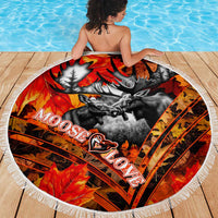 Moose Love Beach Blanket Maple Leaf Autumn Passion
