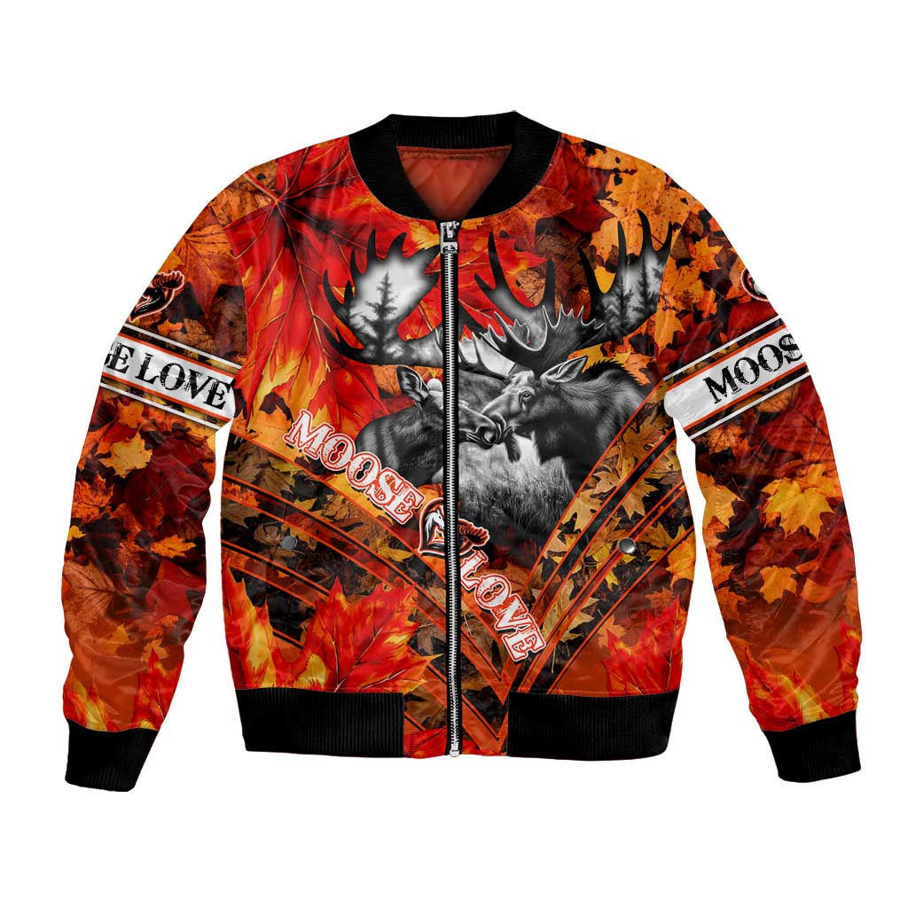 Personalized Moose Love Bomber Jacket Maple Leaf Autumn Passion