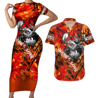Personalized Moose Love Couples Matching Short Sleeve Bodycon Dress and Hawaiian Shirt Maple Leaf Autumn Passion