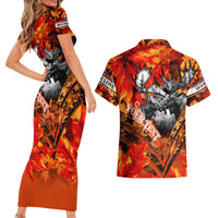 Personalized Moose Love Couples Matching Short Sleeve Bodycon Dress and Hawaiian Shirt Maple Leaf Autumn Passion