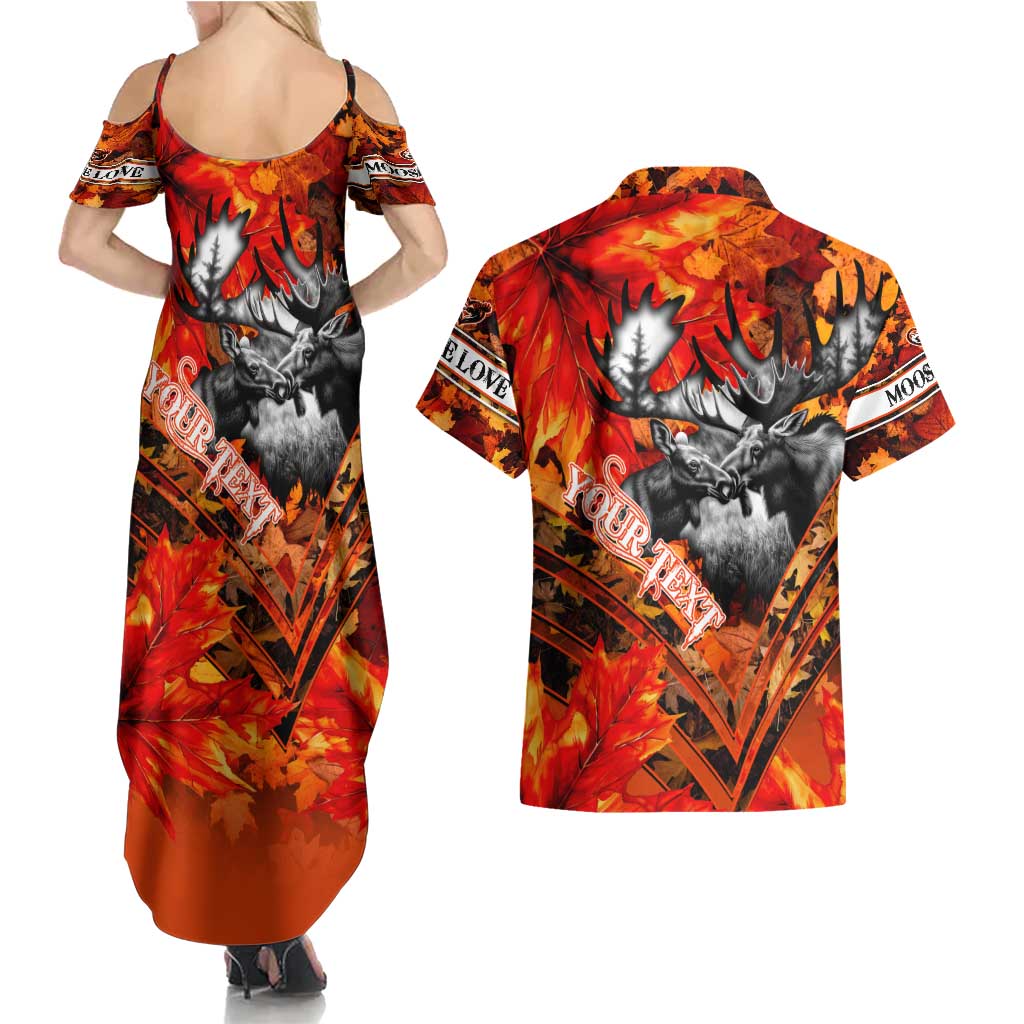 Personalized Moose Love Couples Matching Summer Maxi Dress and Hawaiian Shirt Maple Leaf Autumn Passion