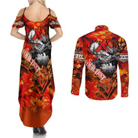 Personalized Moose Love Couples Matching Summer Maxi Dress and Long Sleeve Button Shirt Maple Leaf Autumn Passion