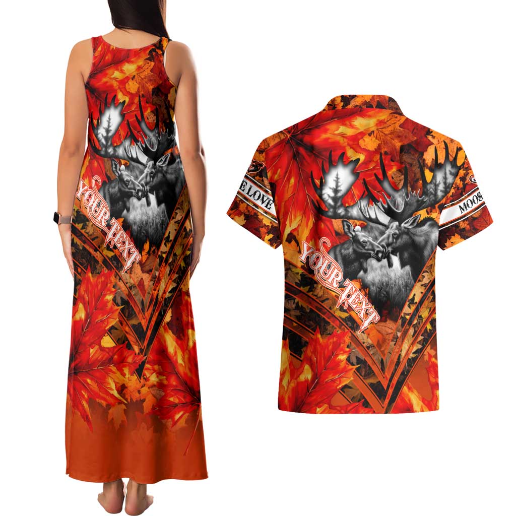 Personalized Moose Love Couples Matching Tank Maxi Dress and Hawaiian Shirt Maple Leaf Autumn Passion