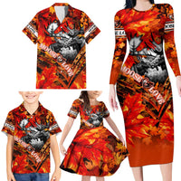 Personalized Moose Love Family Matching Long Sleeve Bodycon Dress and Hawaiian Shirt Maple Leaf Autumn Passion