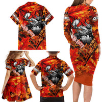 Personalized Moose Love Family Matching Long Sleeve Bodycon Dress and Hawaiian Shirt Maple Leaf Autumn Passion